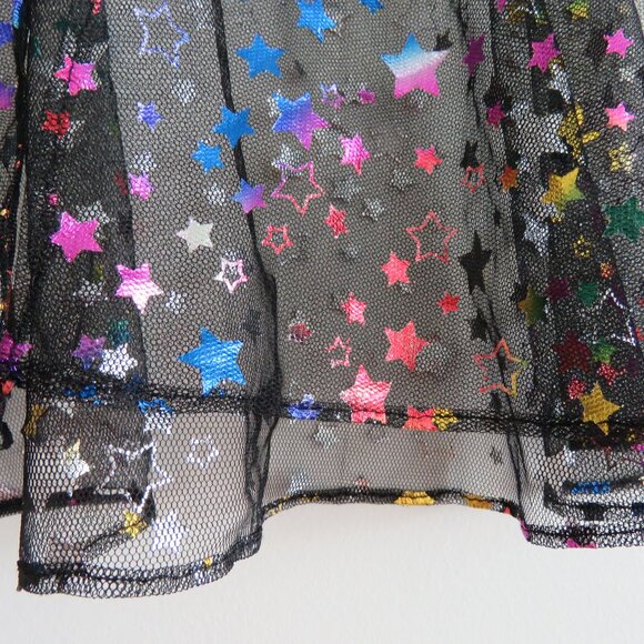 IHEARTRAVES Rainbow Stars Open Front Black Mesh Mini Skirt Festival Rave Size S - Picture 5 of 15